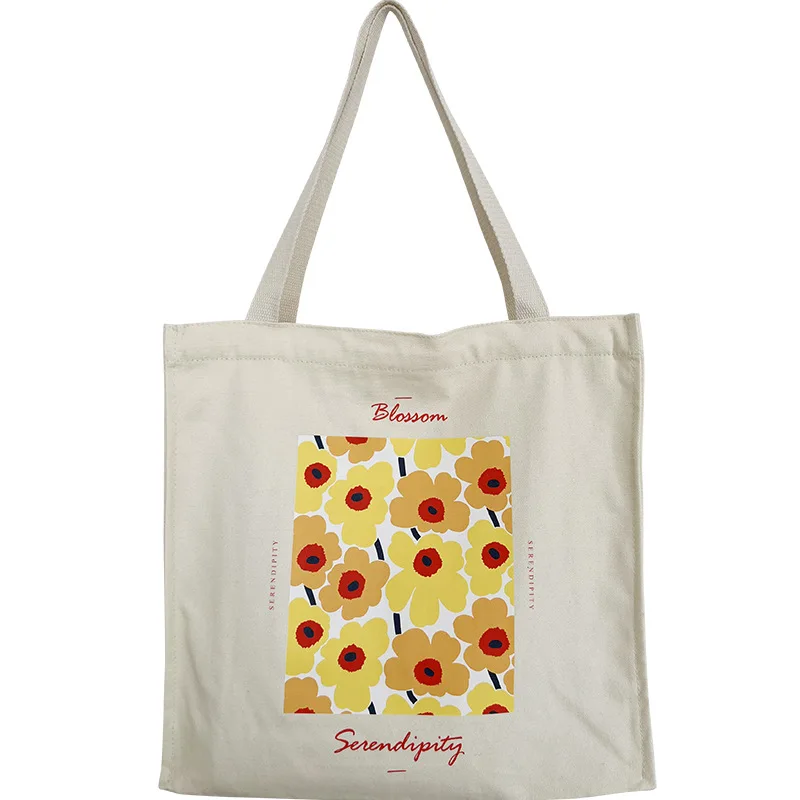 Aesthetic Floral Print Tote Bag, Cartoon Canvas Shoulder Bag