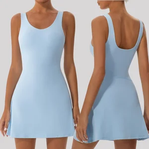 Wholesale Custom Logo Solid One-Piece Jumpsuits Slim Sports Fitness Golf Badminton Dress Yoga Suits Tennis Wear for Women