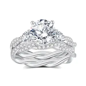 Best-selling Moissanite Stone Diamond Stack Rings Silver 925 Fine Jewelry Style Confession Engagement Women with Twisted Rings
