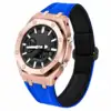 Sandblast Rose Gold Case + Carbon Fiber Buckle Blue Nylon Strap