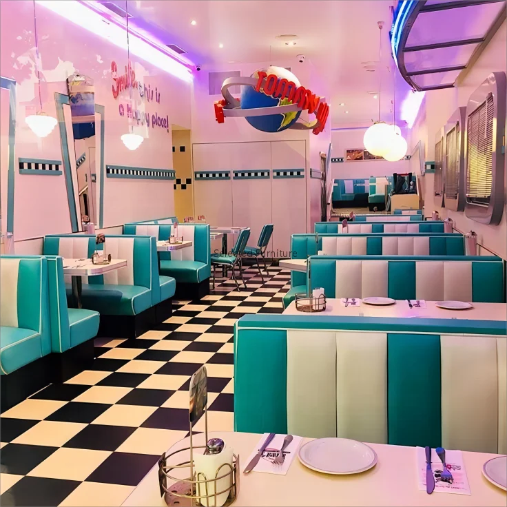 Modern Double Side Booth Seating Retro Fifties Style American Diner Sofa Restaurant Tables and Chairs for Restaurants Furniture