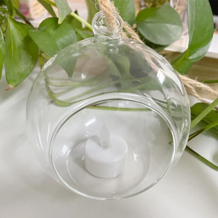 Wholesale decorative clear handmade blown glass hanging candle holder balls details