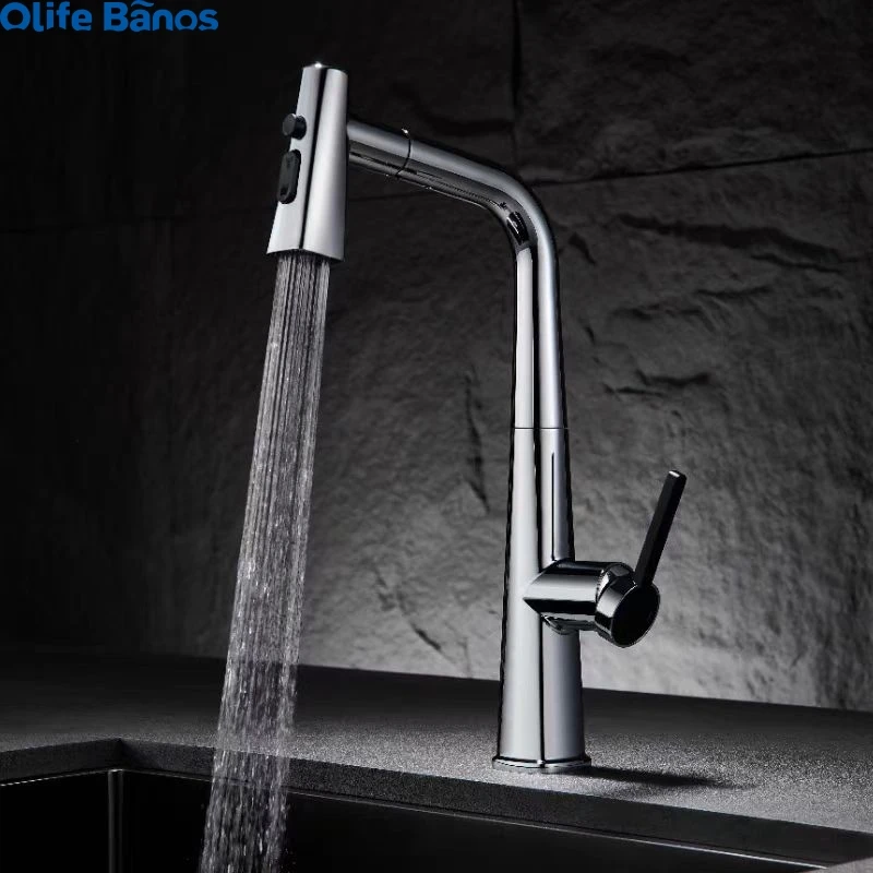 product kaiping factory manufacturer  pull out sprayer manual water mixer tap gun metal gray rose gold 2 mode kitchen faucet292-23