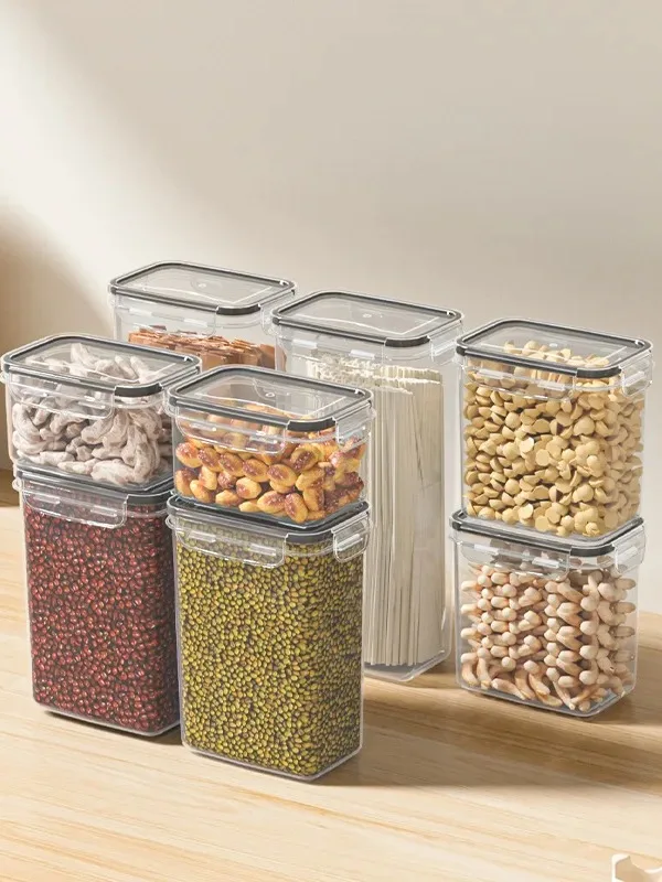 8 Pack Airtight Dry Food Container Clear Plastic Pantry Cereal Snack