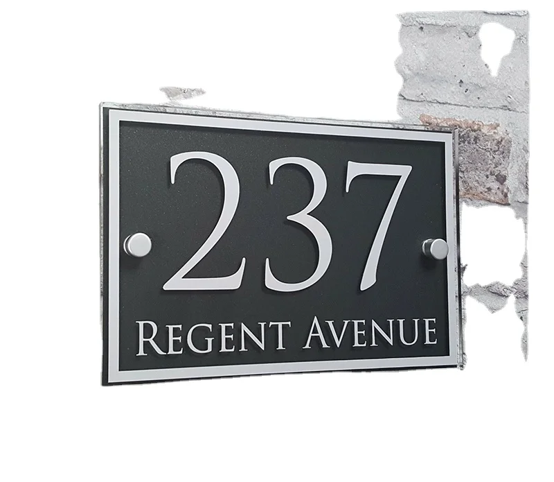 Modern Glass Acrylic House Sign Dark Grey Door Number House Name Road Plaque 