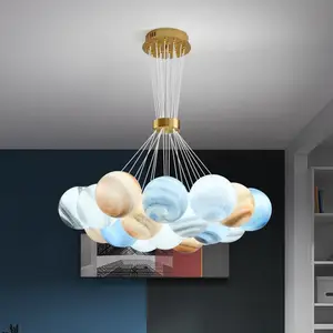 JACKSUN Moon Pendant Lamp Planet Bubble Ball Lamp Living Room Light Creative Cream-Style Bedroom Lamp