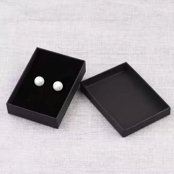 2021 Gift Jewelry Box Exquisite Custom Logo Black Kraft Paper Necklace Bracelet Ring Earrings Cheaper with Sponge Jewelry Box