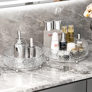 Space Saving 360 Degree Rotate Cosmetic Storage Container with Silver Border Spice Storage Tray for Home