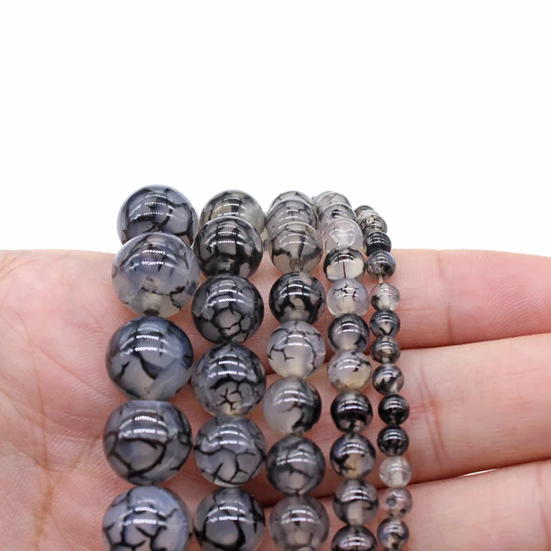 100 Perline Pietra Naturale Agata Dragone Nero 8mm – Perline Sfuse Per Gioielli Fai Da Te – Foro 1mm, Qualità AAA