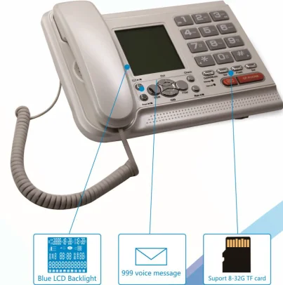 Проводной телефонный кабель с TF-картой стационарный телефон