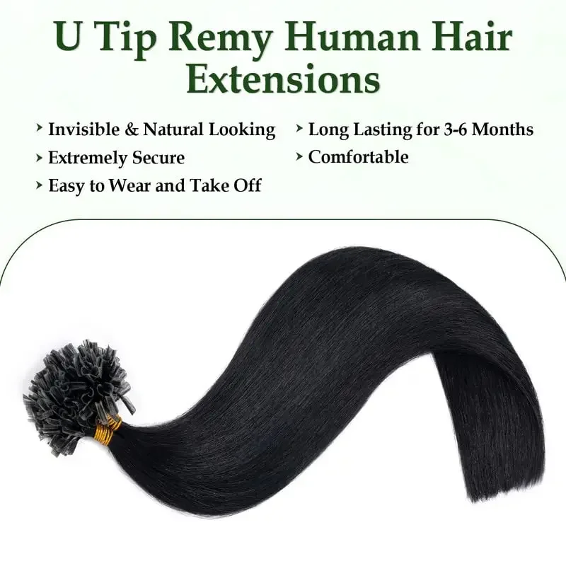Extensii de păr uman cu vârf în formă de U, 16-26, cu keratină, fuziune, vârfuri drepte, Remy, pre-lipite, 50g_voghion.com