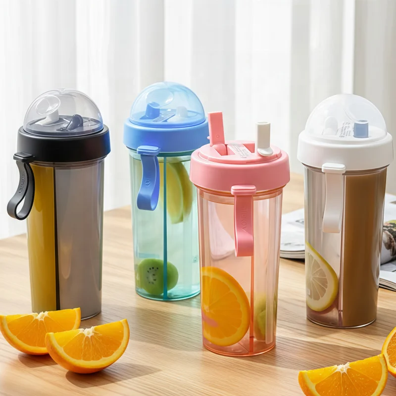 Bosca Uisce Cruthaitheach le Dá Uisce agus gan BPA - Bosca Plasta le Táirgeacht Teochta ó -20℃ go 110℃ le stróiméad roinnte agus le clúdach a chuireann bac ar rith síos