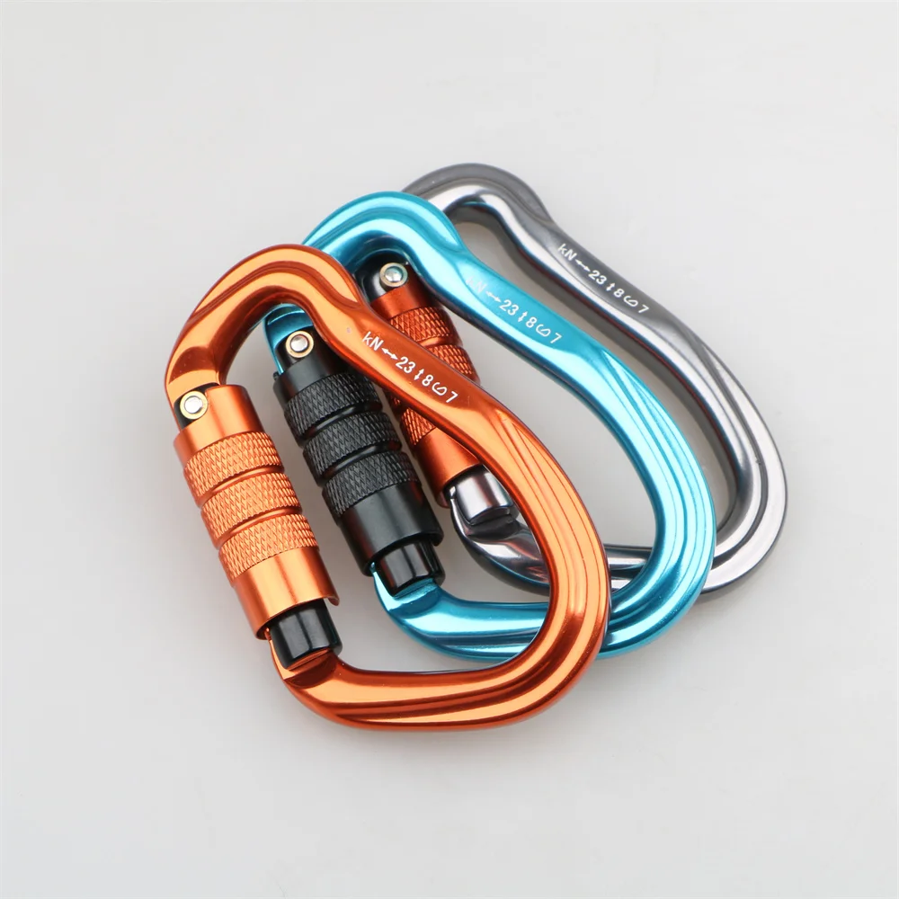 Heavy Duty 25kn Screw Locking D Shape Rock Climbing Clips Aluminum