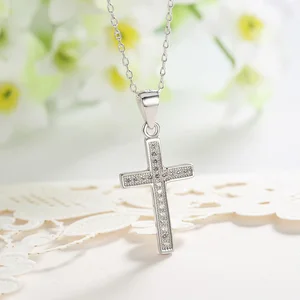 POLIVA Fashion Jewelry 925 Sterling Silver Pendants 3A Cubic Zirconia Rhodium Plated Micro Pave Cross CZ Pendant