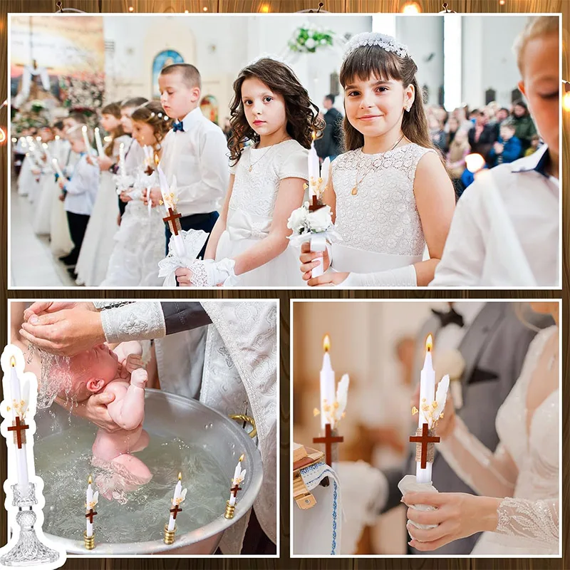 12 Pcs Baptism Communion Candles With Cross - Religious Christening Ceremony Candles