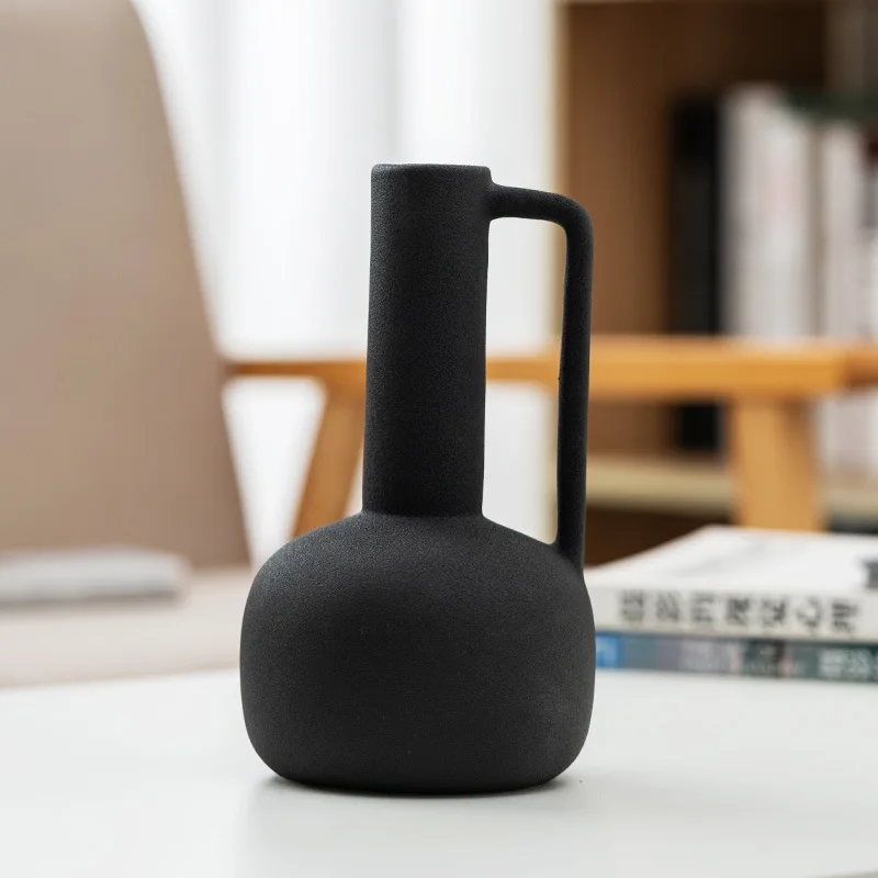 Modern home decor minimalism ceramic vase with handle decoration flower vase gift for living room