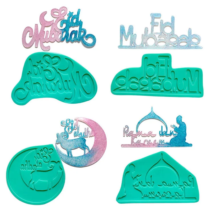 Eid Mubarak Arabic Font Moon Fondant Silicone Mold Diy Resin Clays ...