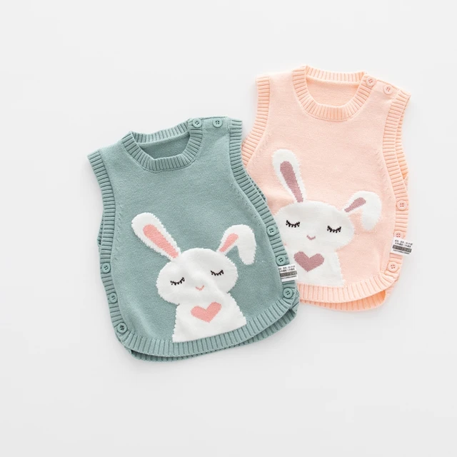 Baby girls Knit Waistcoat Sleeveless Rabbit Pattern Top Toddler Warm Knitwear Sweater Vest Casual Coat for Spring Autumn Clothes