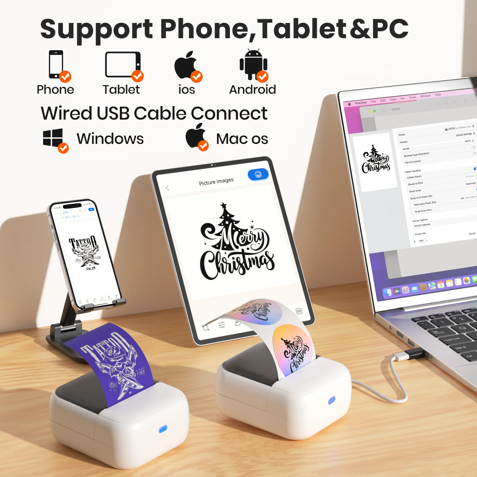 c50 luck jingle c50 mini portable for thermal printer 200dpi 58mm paper label tattoo photo printing 1200mah battery stock-3