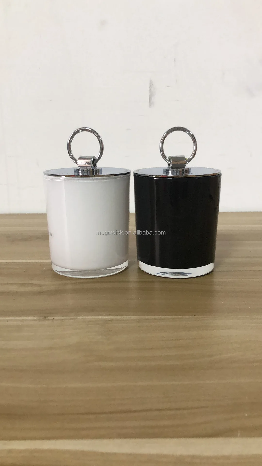 Luxury Empty Black Glass Candle Jar With Silver Zinc Alloy Lid And A