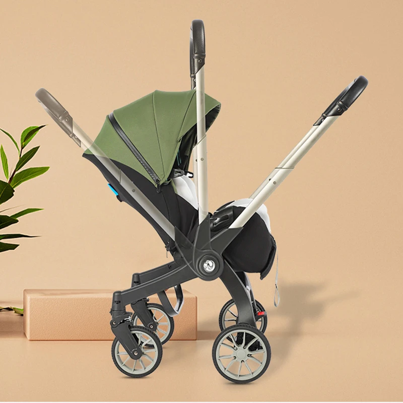 Luxurious 4-in-1 Baby Stroller Foldable Multi-Function Travel Systems with Five-Point Safety Belt for Age 3 Years