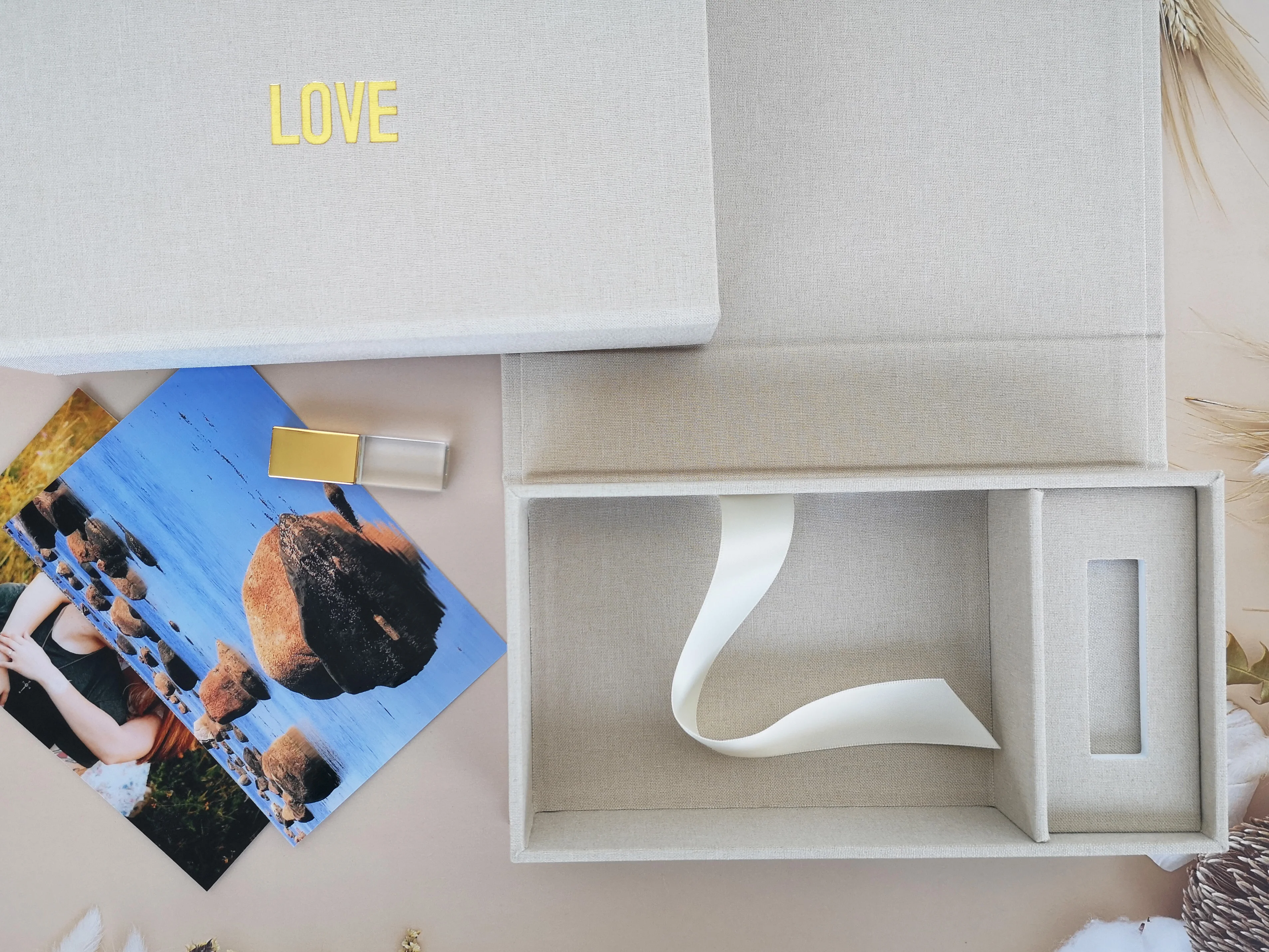 Print Package Cream Gray Linen Box - Perfect Gift Solution