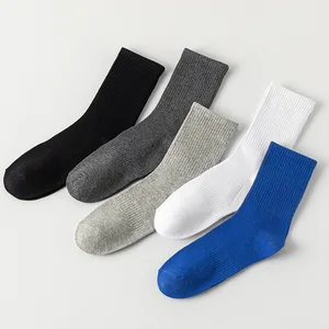 Wholesale Price Five Pairs Men's Crew Socks Anti-Bacterial Sports Casual Solid Color Spandex/Polyester Cotton Deodorant Autumn