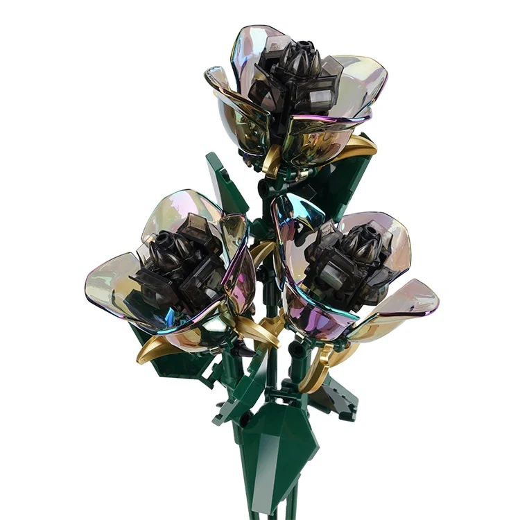 Decool Bouquet of Back Rose Home Decoration Artificial Building Blocks Flowers Gift for Anniversary and Valentines Day