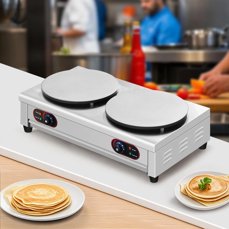 Snack Machines Commercial Double Crepe Maker Gas Crepe Cake Machine / Pancake Maker