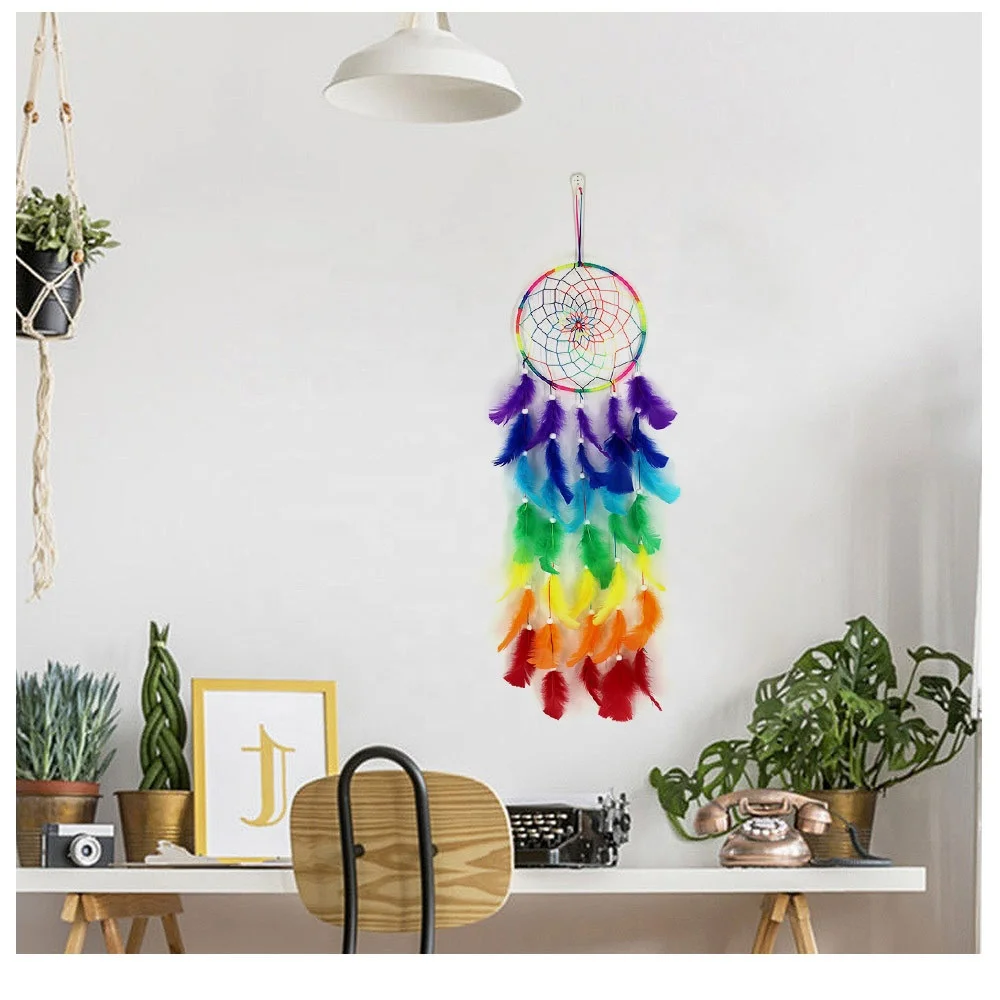 Atrapasueños Con Corazón, Arcoíris Y Plumas - Decoración Nativa Americana Para Niños Y Niñas