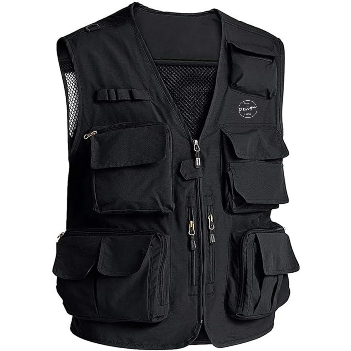 Printed Men Utility Hiking Workwear Tool Unisex Multi Pockets Breathable Work Mesh Vest Casual V-neck Tank Top