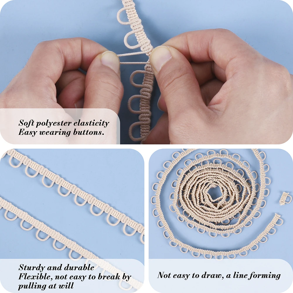 Elasticated Button Loop Wedding Dress Button Loops Braid Trims for Costume Crafts and Sewing Elastic Accessory
