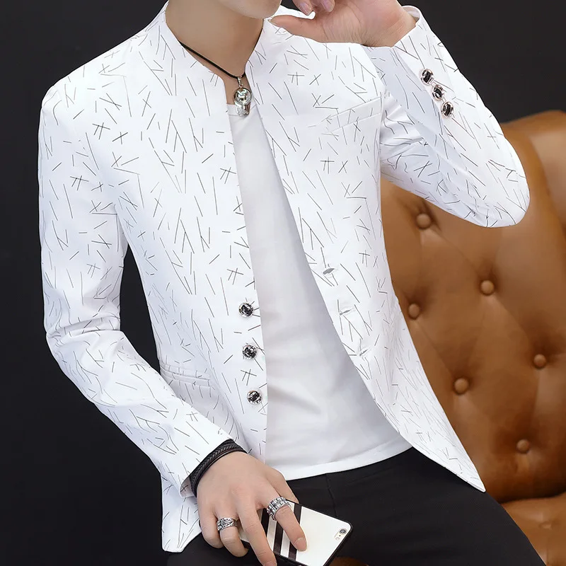 Men Spring Three Button White Handsome Suit Jacket Fashion Men's O-neck  Formal Business Outwear Youth Coat Tops Suit