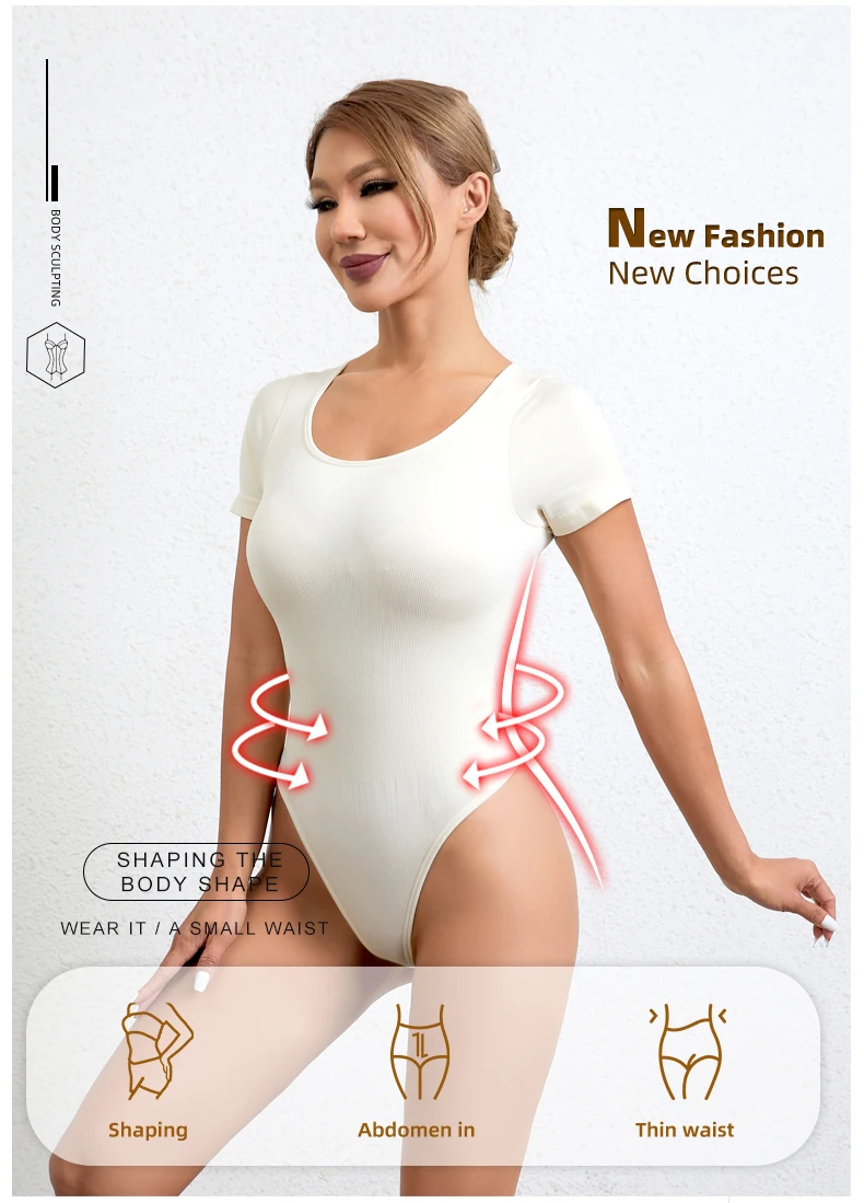 Custom Gym Women Round Neck Seamless Sleeved Thong Panties Tummy Control Shapewear Bodysuit Underwear Waist Trainer Shaper factory