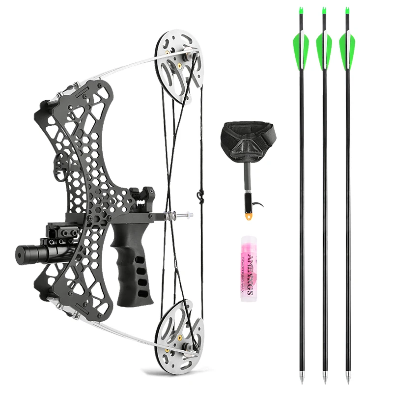 1set 35lbs Imported Steel Compound Bow With 3pc Arrows Mini Hand Grip