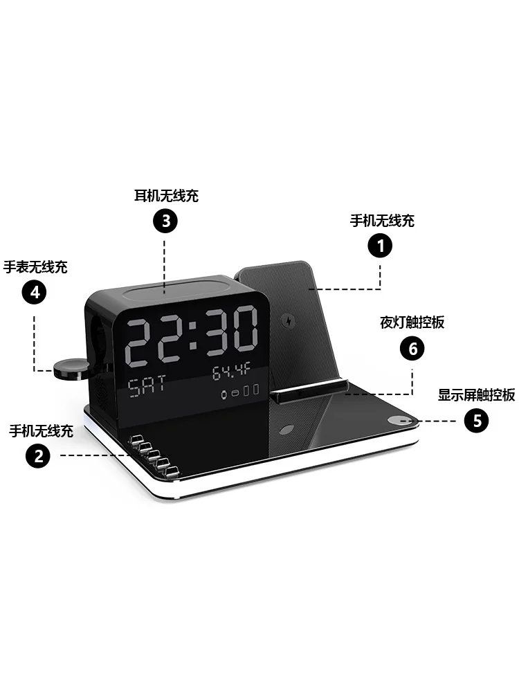 Nueva estación de carga inalámbrica de 30W 7 en 1 4 cargadores inalámbricos con pantalla de temperatura de luces táctiles compatibles para Iphone/reloj
