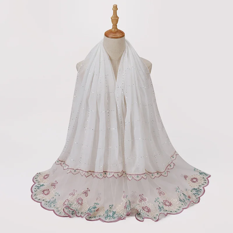 Monochrome Tie-dye Polyester Lace Trim Scarf Bead Embroidery Lace