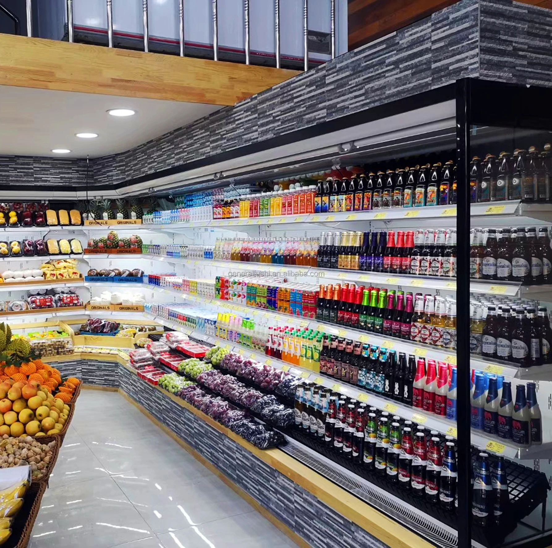 Multideck Open Chiller Cabinet Display Showcase Refrigerator for Vegetables and Fruits Hypermarket Meat Display Cabinets