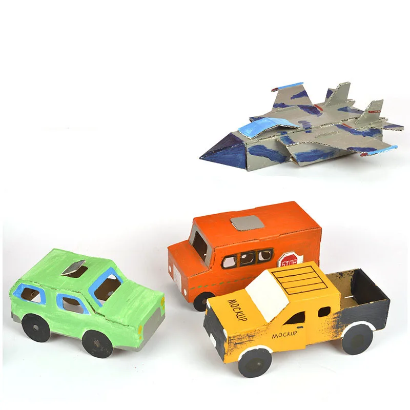 Children's Cardboard Toy 3D Paper Puzzle Vehicle Animal Shape DIY Painting Toy Foldable Cardboard Toy for Kids
