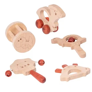 Educational CPC Kids Animal Rattle Bells Set Toy Baby Wooden Dinosaur Music Rattles Toys