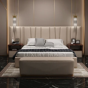 Modern Luxury Bedroom Furniture Set King Size Bed with Soft Upholstered Queen Bed Metal Frame