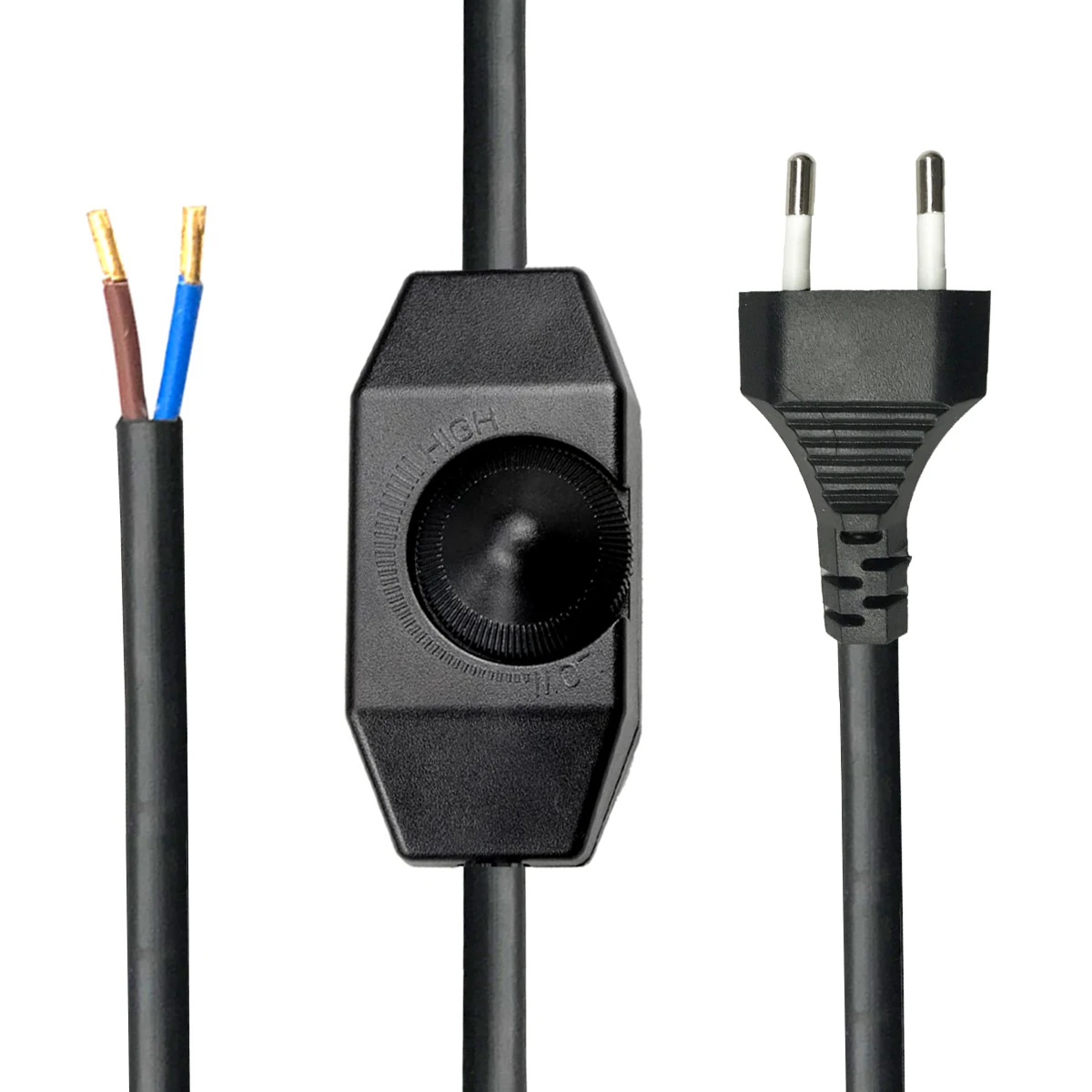 EU 2 Pin Lamp Cord With Rotary Switch Plug 2m Dimmer Switch Extension Cords With Knob  Stripped Ends Ready for DIY Light Wiring