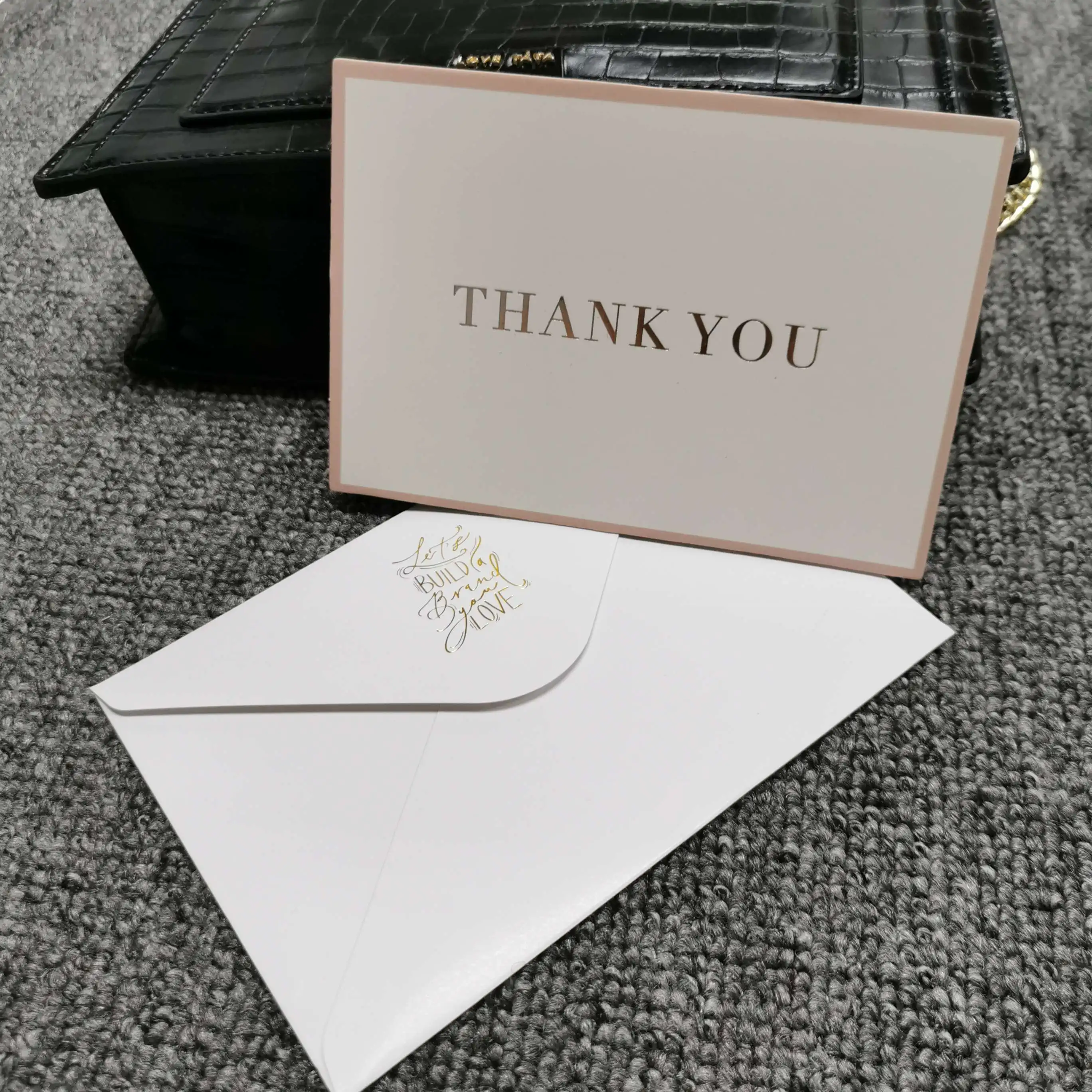 Wholesale OEM Custom thank you card Recycled Paper Customized Fancy  Printing gold foil wedding Card with envelope to Customer or guest or From  m.
