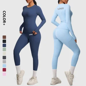 Women's Activewear Set Long Sleeve Shirt High Waist Pants Leggings Ideal Fitness Workout Yoga Set