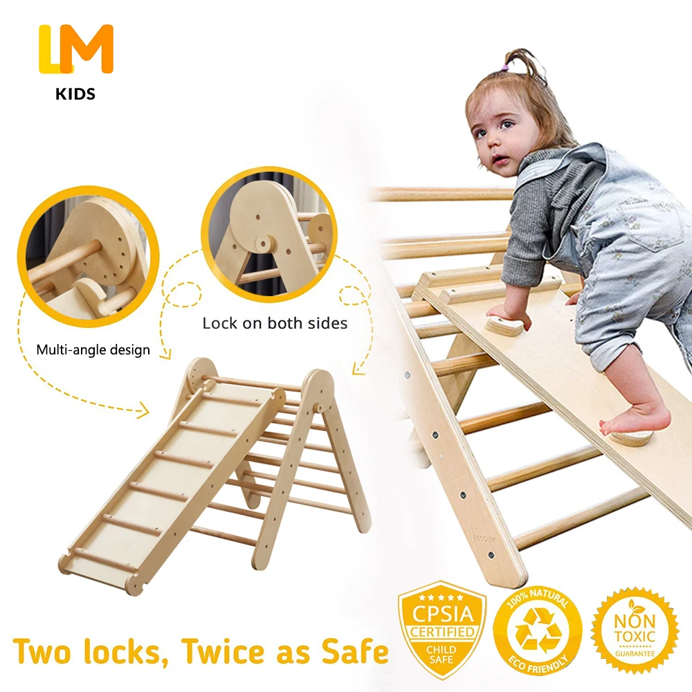 Lm Kids Wooden Montessori Climbing Triangle Arch With Ramp Wooden Kids ...