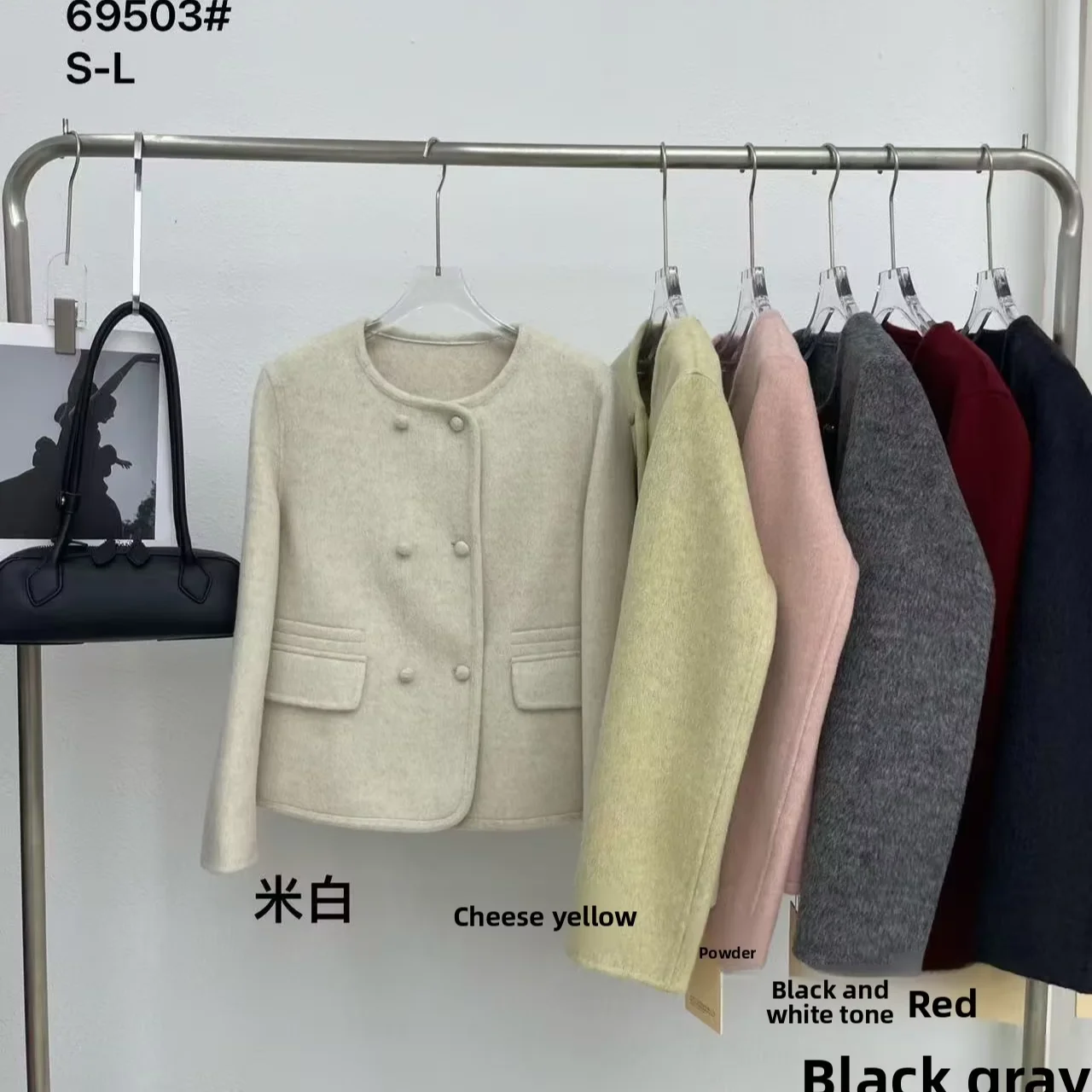 Vintage High-End Wool Coat Double-Sided Long Fall/Winter Casual Small Lapels Double-breasted Sheep Fur Decoration