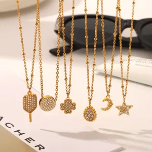 MW Ins 18K Gold PVD Plated Stainless Steel Heart Teardrop Lucky Flower Round Pendant Necklace for Women Jewelry Gift