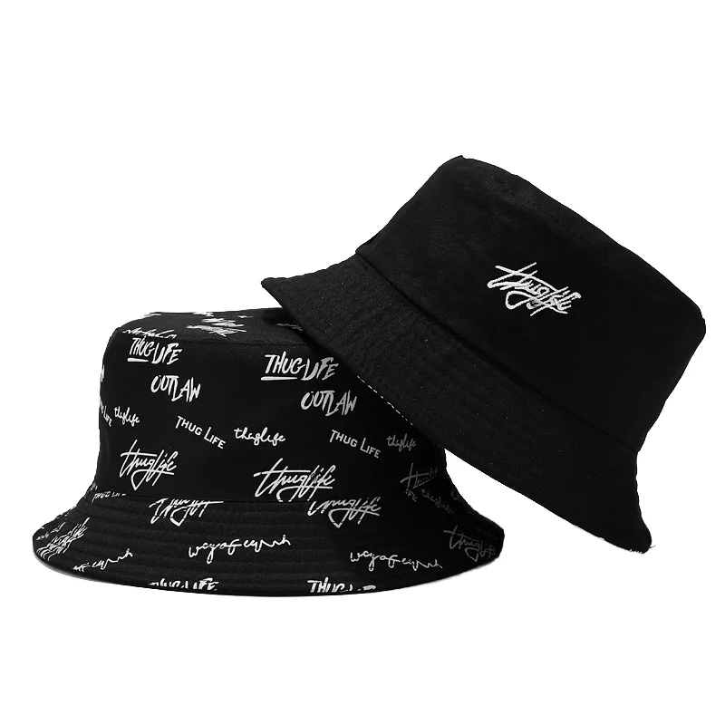 Thug Life Fashion Design Custom Logo All Over Printed and Embroidered Reversible Chapeau Bob Fisherman Bucket Hat