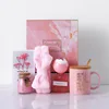 Pink set-ceramic cup with wooden lid