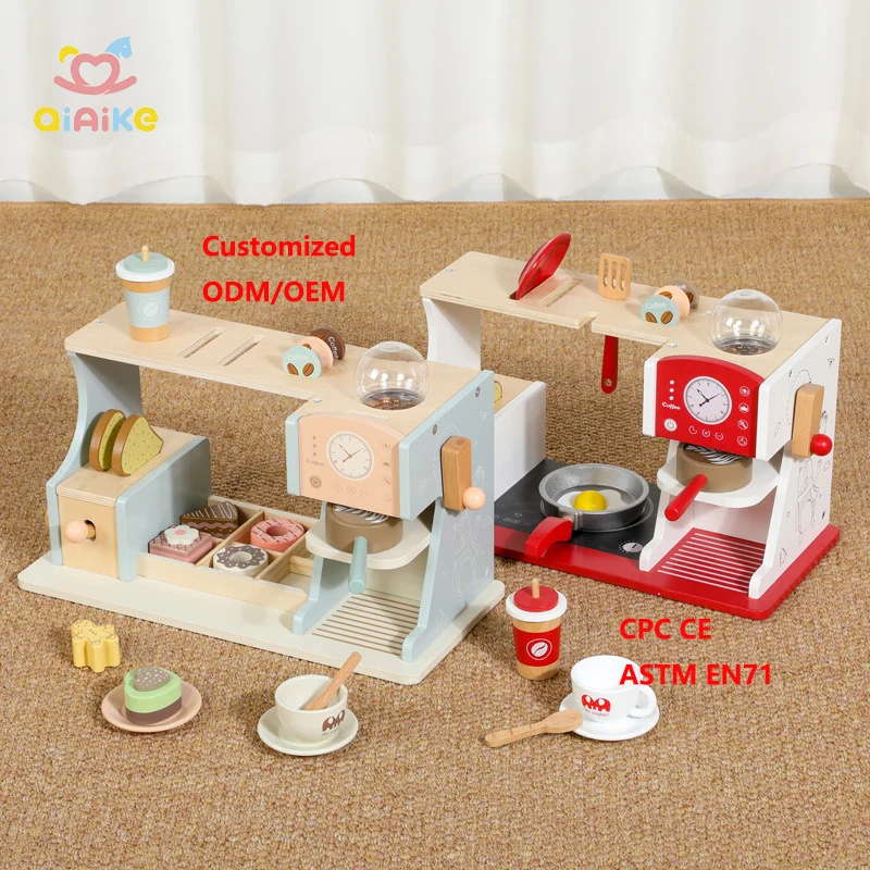 New Children Wooden Bread Coffee Maker Play Set Games Educational Pretend Kitchen Cooking Toys For Boys Girls